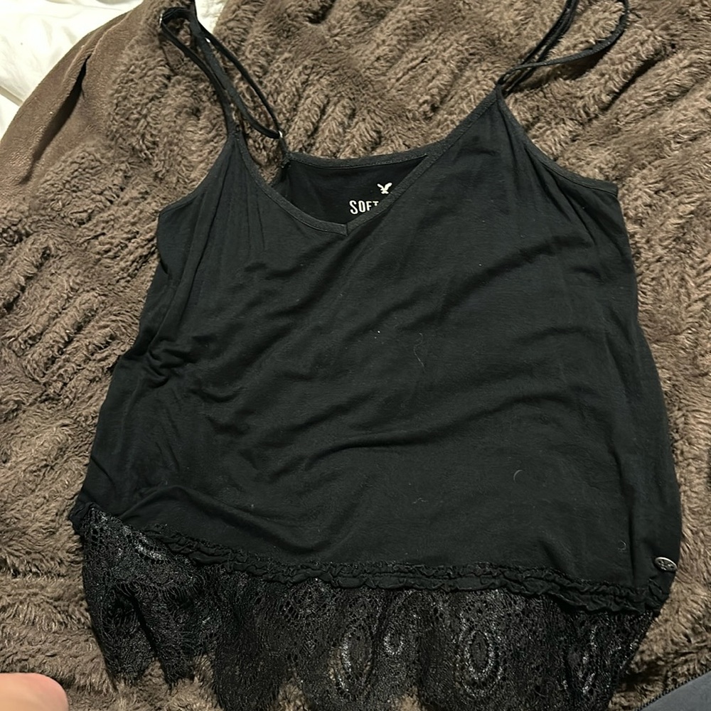 Black tank top with lace trim on bottom